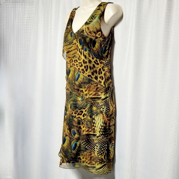 Mesmerize Leopard & Peacock Print Layered Shift Summer Dress Women's (XS) - Picture 3 of 7